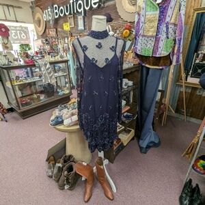 Lillie Rubin Midnight Blue Sequin Vintage 1990s Dressl